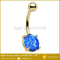 Titane or plaqué Prong Set rose blanc bleu synthétique Fire Opal nombril Belly Ring bijoux de corps